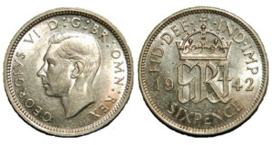1942 UK silver sixpence